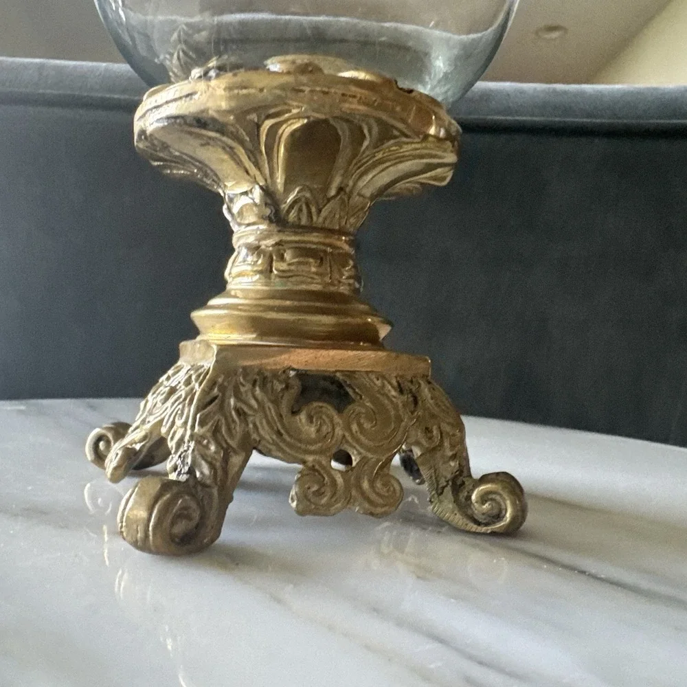 Vintage Glass Bowl ~ Brass Pedestal ~ Decorative Compote Bowl ~ Candy Dish